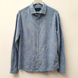 Celio Atelier Slim Fit Embroidered Long Sleeve Buttoned Front Shirt Men's Size L